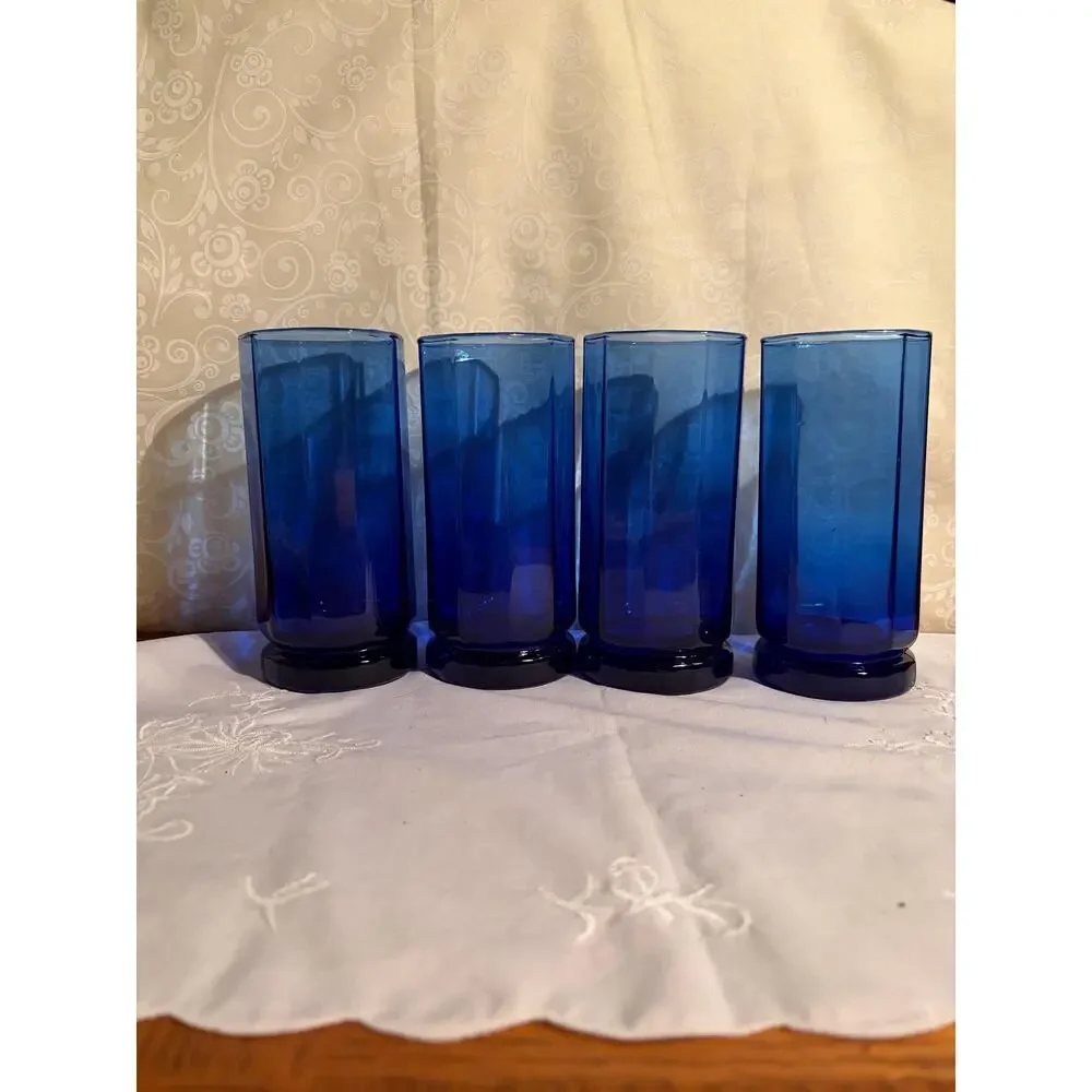 Set of 4 Anchor‎ Hocking Cobalt Blue Highball Glasses